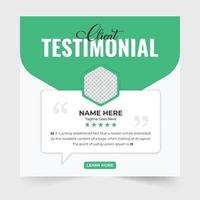 Client testimonial and service review template design for social media marketing. Customer service feedback layout design with quote and rating section. Company and business promotion template vector. vector