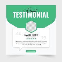 Client testimonial and service review template design for social media marketing. Customer service feedback layout design with quote and rating section. Company and business promotion template vector. vector