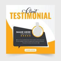 Client testimonial and review template vector with yellow and blue colors. Modern business promotion and customer review layout design for marketing. Client feedback template with photo placeholders.