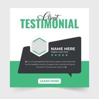 vector testimonial de clientes comerciales para sitios web. plantilla de comentarios de servicio al cliente con colores verde claro y amarillo. revisión de comentarios de clientes o plantilla de diseño de testimonios con sección de cotización.