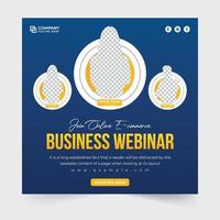 Business webinar and online e-commerce conference template with green and blue colors. Office seminar social media post vector with photo placeholders. Webinar and business promotion web banner.