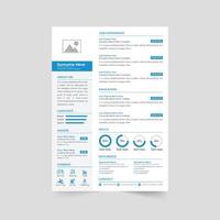 Modern job application layout design for official internship. Company employee resume and CV template vector with photo placeholders. Minimalist CV layout design with dark and blue colors.