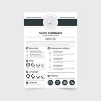 Minimalist resume and CV template vector with photo placeholders. Creative resume layout design for professional job applications. Office CV layout vector with dark and blue colors.