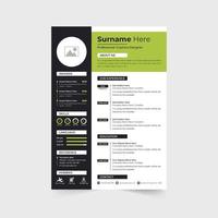 Professional resume template vector with photo placeholders. Modern company CV and resume layout design with yellow and green colors. Office intern job application and resume template vector.