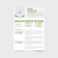 Professional employee CV and profile layout vector with green and dark colors. Employment resume template design with a cover letter. Modern CV layout and portfolio template with photo placeholders.