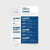 Company intern resume template design with employee experience and skill section. Modern official resume template vector with blue and dark colors. Creative CV layout design for job applications.