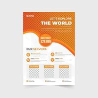 Tour and travel flyer template design for business marketing. Touring agency promotional template vector with photo placeholders. Vacation planner business leaflet design with orange and blue colors.