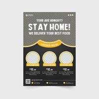 Creative restaurant flyer template vector with red and yellow colors. Restaurant food promotion menu template design on dark backgrounds. Food menu poster and flyer vector with photo placeholders.