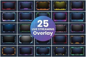 Live streaming overlay bundle design with futuristic neon effects. Modern live streaming screen overlay collection for online gamers. Futuristic broadcast screen frame set vector with creative shapes.