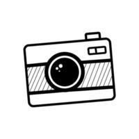 Hand draw Photo Camera Line Illustration. Vector clip art in Simple Doodle Style camera Icon. Silhouette of Vintage camera Isolated on White Background. Vector illustration