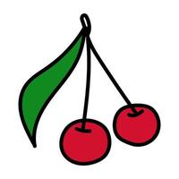 Cherry berries. Red fruits. Hand drawn doodle vector sketch. Tasty food. Vector illustration