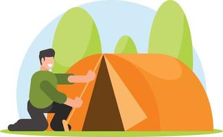 Vector Image Of A Man Assembling A Tent