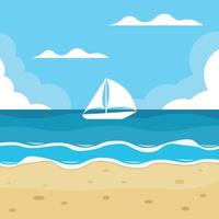 Vector Image Of A Yacht At Sea, Seen From The Beach