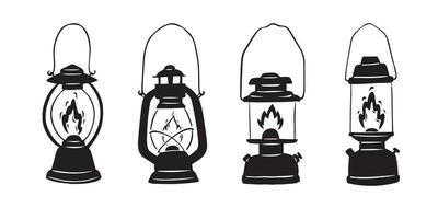 Draw black kerosene lamp vector