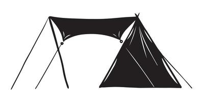 hand drawn black tent silhouette vector