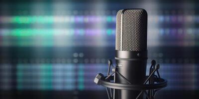 Studio Podcast Microphone with Audio Software Background photo