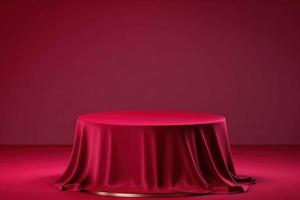 Empty podium covered with red cloth photo