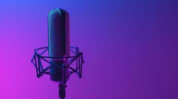 Studio Podcast Microphone on Gradient Neon Background photo