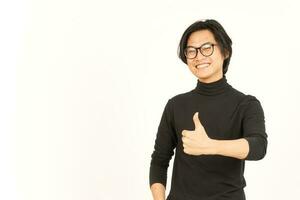 Showing Thumbs Up Of Handsome Asian Man Isolated On White Background photo