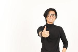 Showing Thumbs Up Of Handsome Asian Man Isolated On White Background photo