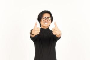 Showing Thumbs Up Of Handsome Asian Man Isolated On White Background photo