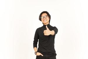 Showing Thumbs Up Of Handsome Asian Man Isolated On White Background photo