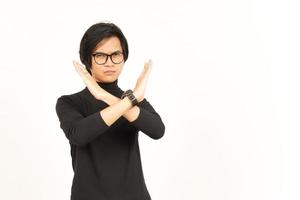 Crossed Hand For Rejection Gesture Of Handsome Asian Man Isolated On White Background photo