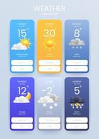 Set of meteorological 3d icons of rain, thunderstorm, cloudy, clear Suitable for weather apps, templates, widgets, icons or illustrations. Works for mobile apps, websites, smartphones, desktop vector