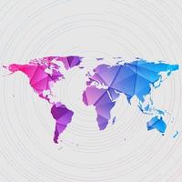 Low poly world map with thin round lines tech background vector