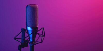 Studio Podcast Microphone on Gradient Neon Background photo