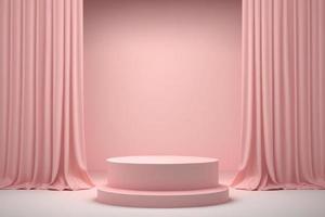 Empty pink podium with curtains for product display photo