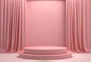 Empty pink podium with curtains for product display photo