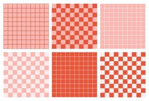 Retro checkered colorful set backgrounds. Abstract vector seamless pattern. Retro checkerboard in style 60s, 70s. Pink and red colors