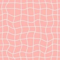 Minimalistic checkered seamless pattern with wavy distorted grid on a pastel background. Vector linear geometric background