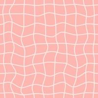 Minimalistic checkered seamless pattern with wavy distorted grid on a pastel background. Vector linear geometric background