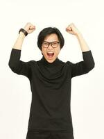 Yes Excited and Celebration gesture Of Beautiful Asian Man Isolated On White Background photo