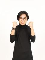 Angry and Pointing at you Of Beautiful Asian Man Isolated On White Background photo