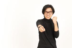 Angry and Pointing at you Of Beautiful Asian Man Isolated On White Background photo