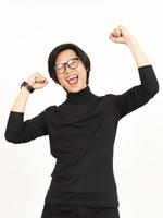 Yes Excited and Celebration gesture Of Beautiful Asian Man Isolated On White Background photo