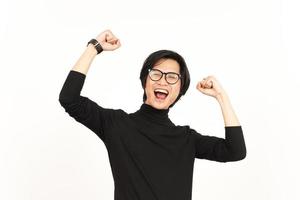 Yes Excited and Celebration gesture Of Beautiful Asian Man Isolated On White Background photo