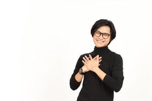 Hands on Chest Grateful Gesture Of Beautiful Asian Man Isolated On White Background photo