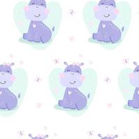 Sealess pattern with cute hippo.  Vector Illustration