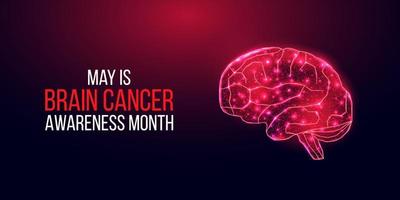 Brain cancer awareness month concept. Banner with low poly brain. Vector illustration