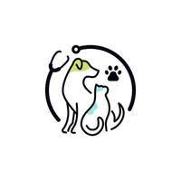 salud mascota.eps , un conjunto perro y gato logo y un estetoscopio simbolizando mascota médico cuidado vector