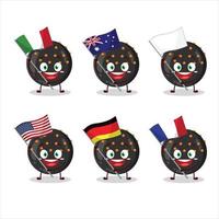 Víspera de Todos los Santos negro caramelo dibujos animados personaje traer el banderas de varios países vector