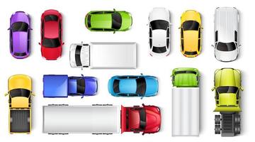 Cars and trucks top view vector illustration