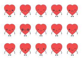 Cartoon heart shape emoji with different mood vector illustration collection