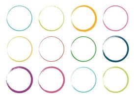 Colored grunge circle brush. Ink frame set vector illustration