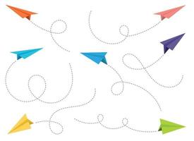Paper airplane with dotted path vector set