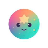 Smiling emoticon with star on colorful circle. Vector illustration png